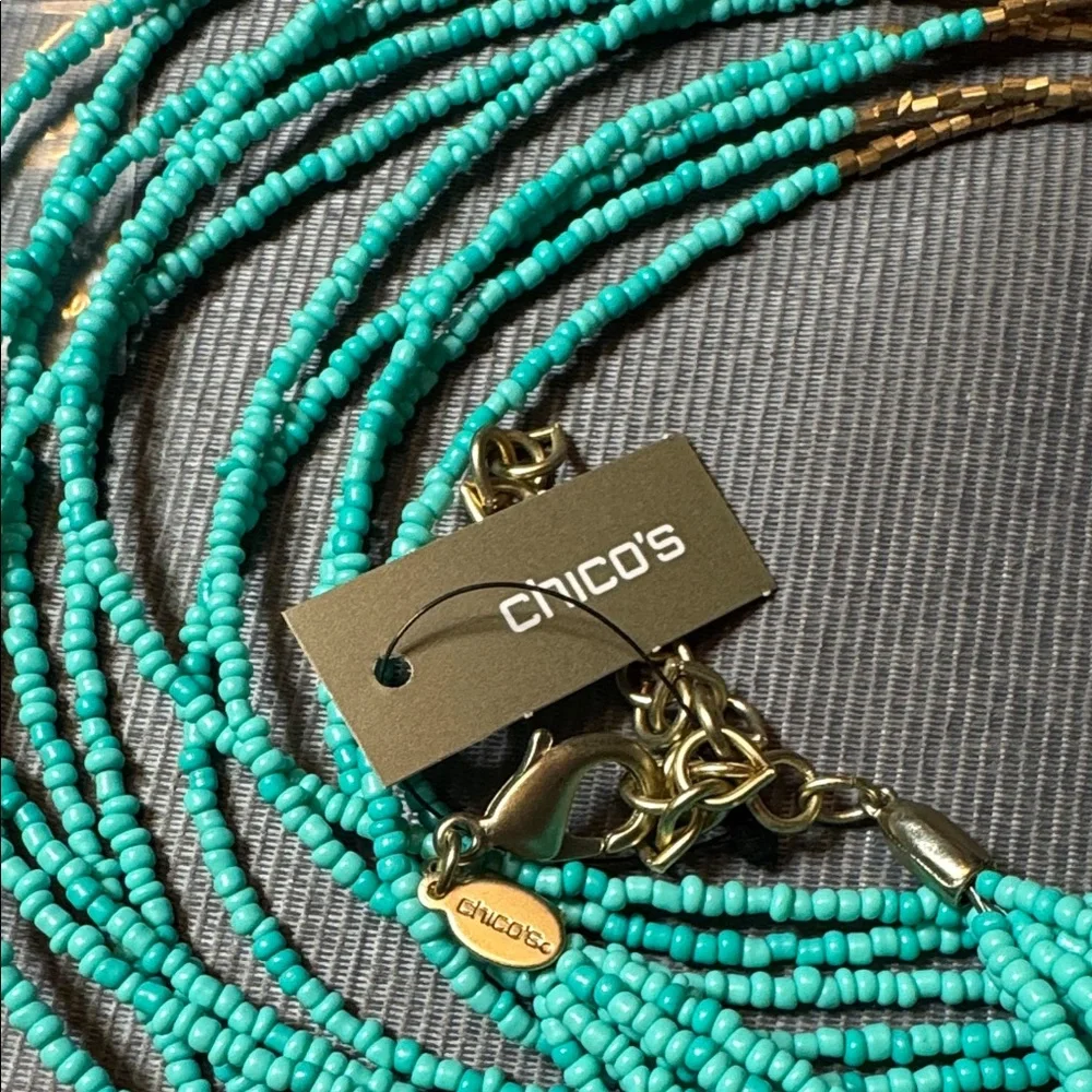 Chico's Turquoise and Gold Multi-Strand Necklace - Picture 2 of 3